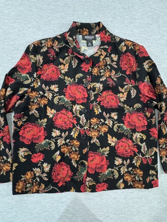 Briggs New York Jacket Womens Size 2X Black Red Floral Button Up Lightweight - Picture 3 of 15